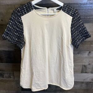 J.Crew Metallic Tweed Sleeve Cotton Cream Blouse size S